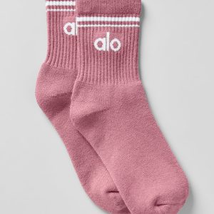 Unisex Half-Crew Throwback Sock - Pink Wild Rose/White