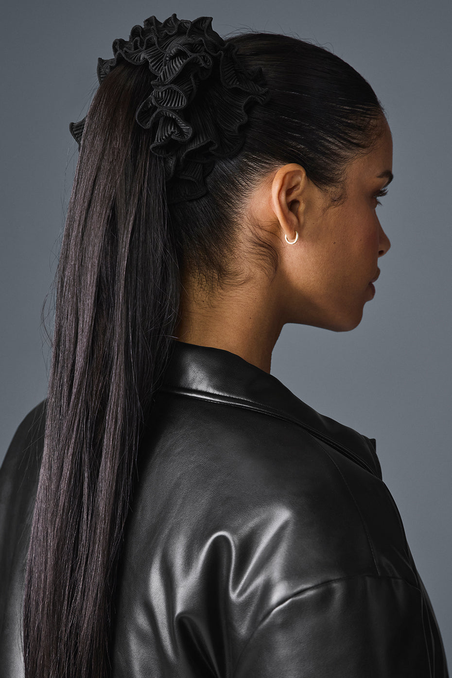 Micro Plisse Oversize Scrunchie - Black - Image 2