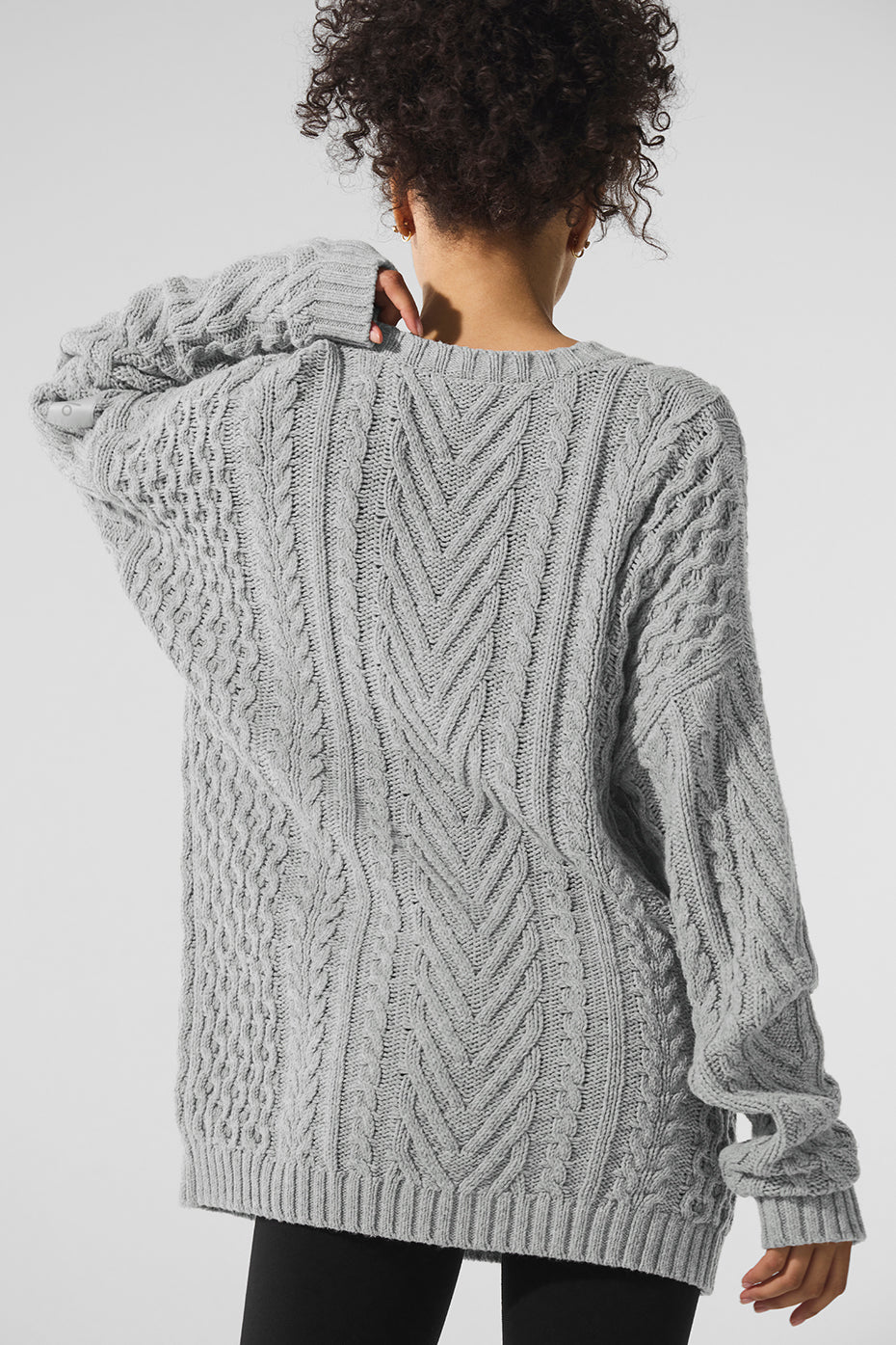 Cable Knit Crew Neck Sweater - Athletic Heather Grey - Image 2