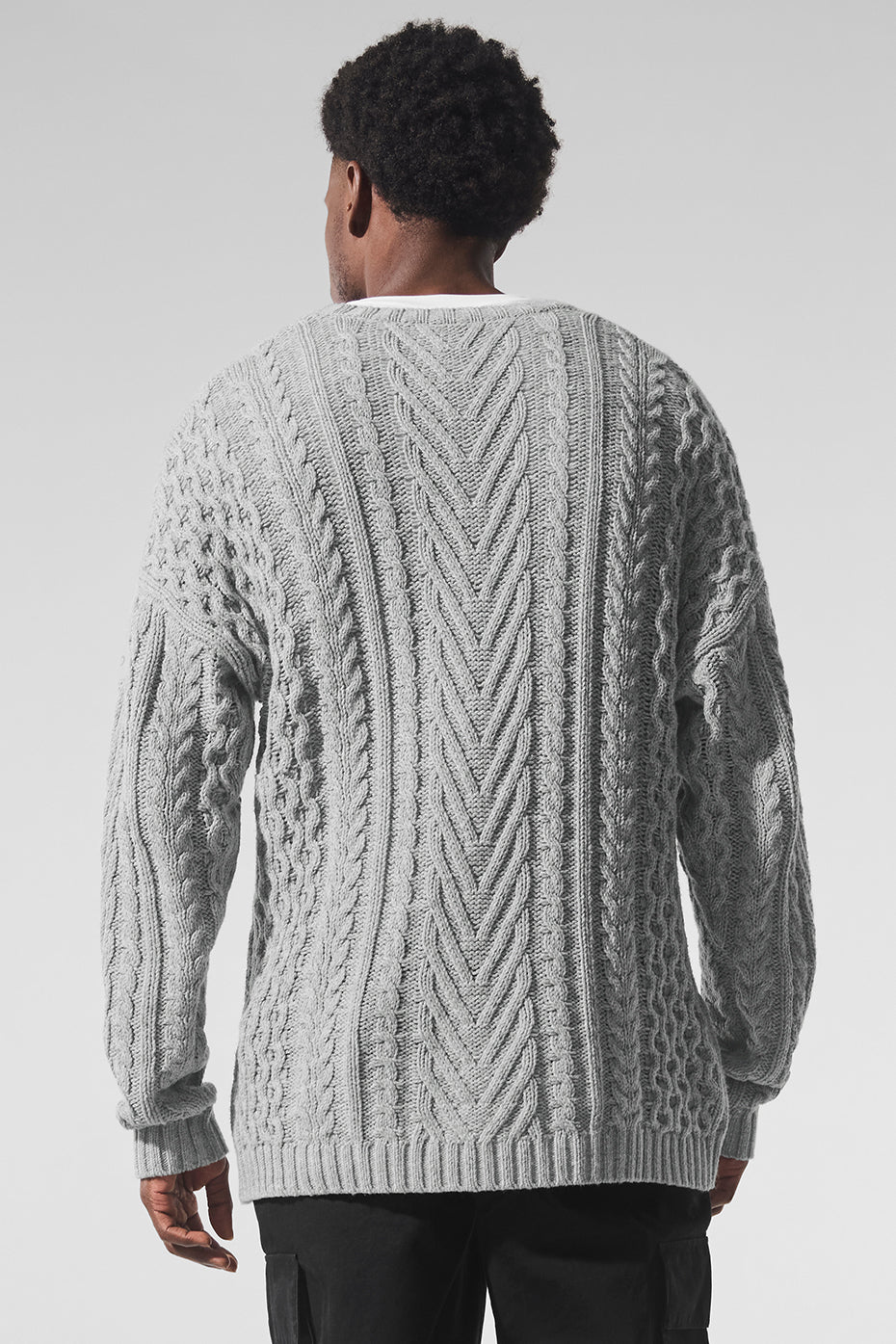 Cable Knit Crew Neck Sweater - Athletic Heather Grey - Image 3