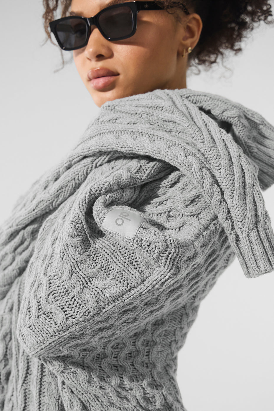 Cable Knit Crew Neck Sweater - Athletic Heather Grey - Image 3