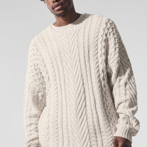 Cable Knit Crew Neck Sweater - Bone