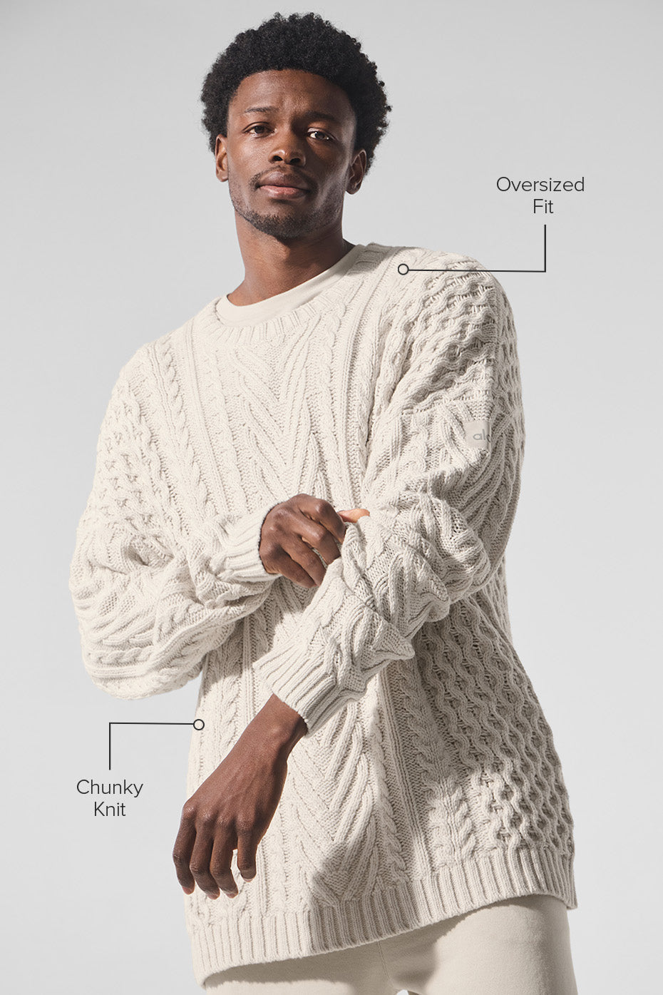 Cable Knit Crew Neck Sweater - Bone - Image 2