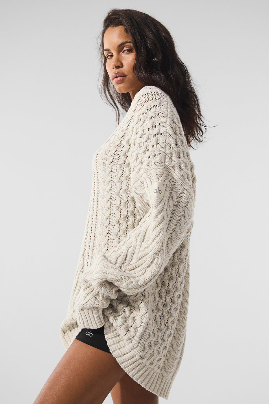 Cable Knit Crew Neck Sweater - Bone - Image 3