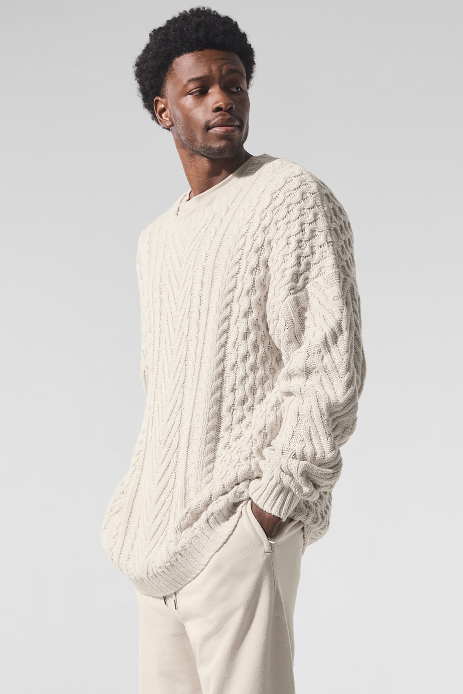 Cable Knit Crew Neck Sweater - Bone - Image 4