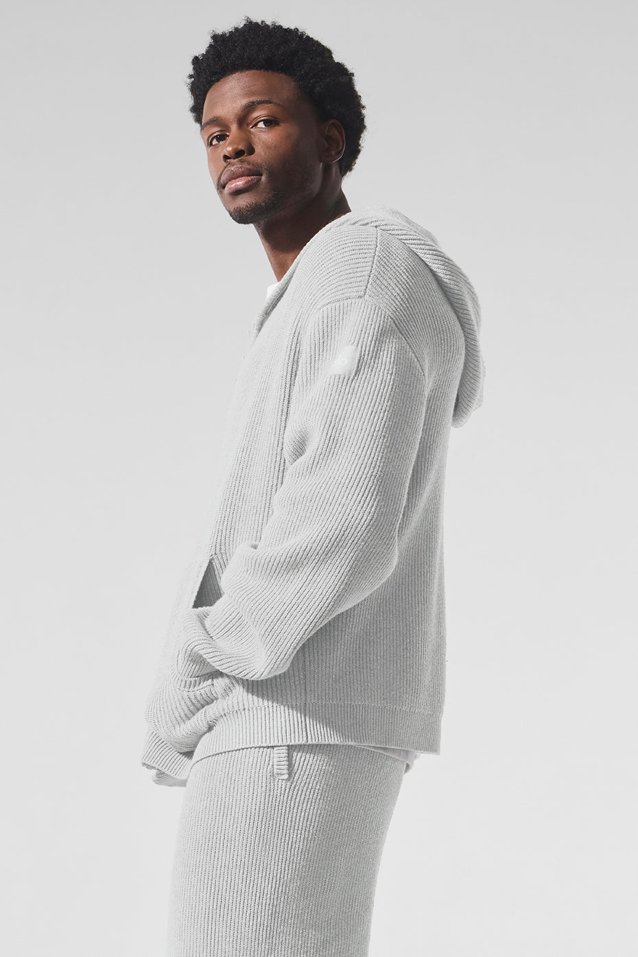 Domain Rib Knit Full Zip Sweater - Athletic Heather Grey - Image 4