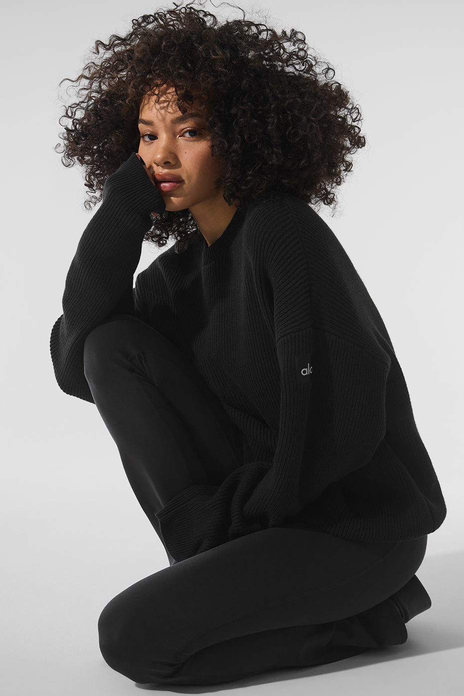 Domain Rib Knit Crew Sweater - Black - Image 5