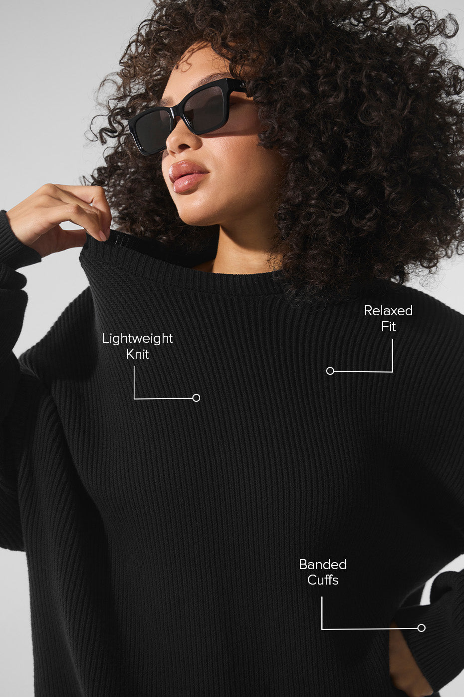 Domain Rib Knit Crew Sweater - Black - Image 2
