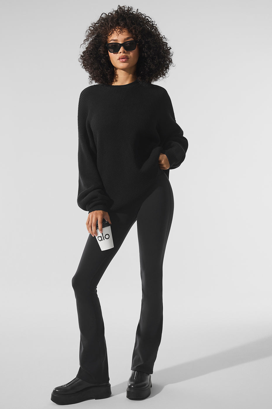 Domain Rib Knit Crew Sweater - Black - Image 4