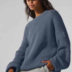 Domain Rib Knit Crew Sweater - Bluestone