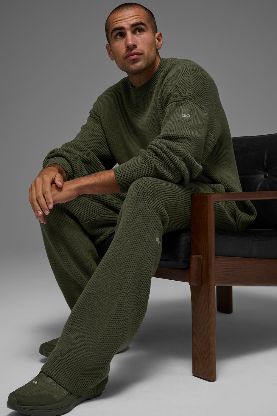 Domain Rib Knit Crew Sweater - Green Olive - Image 5