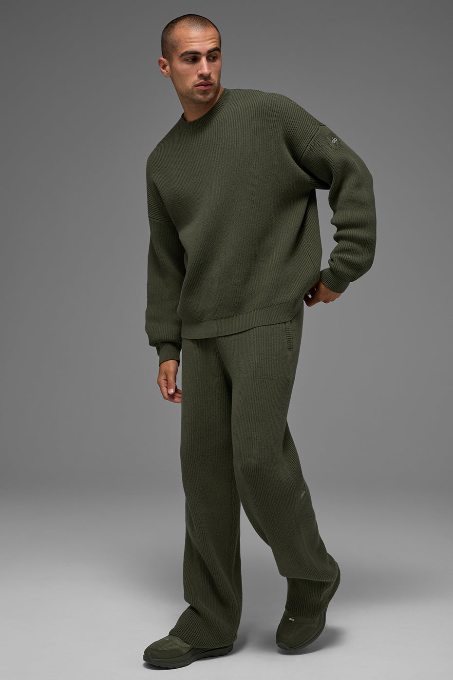 Domain Rib Knit Crew Sweater - Green Olive - Image 6