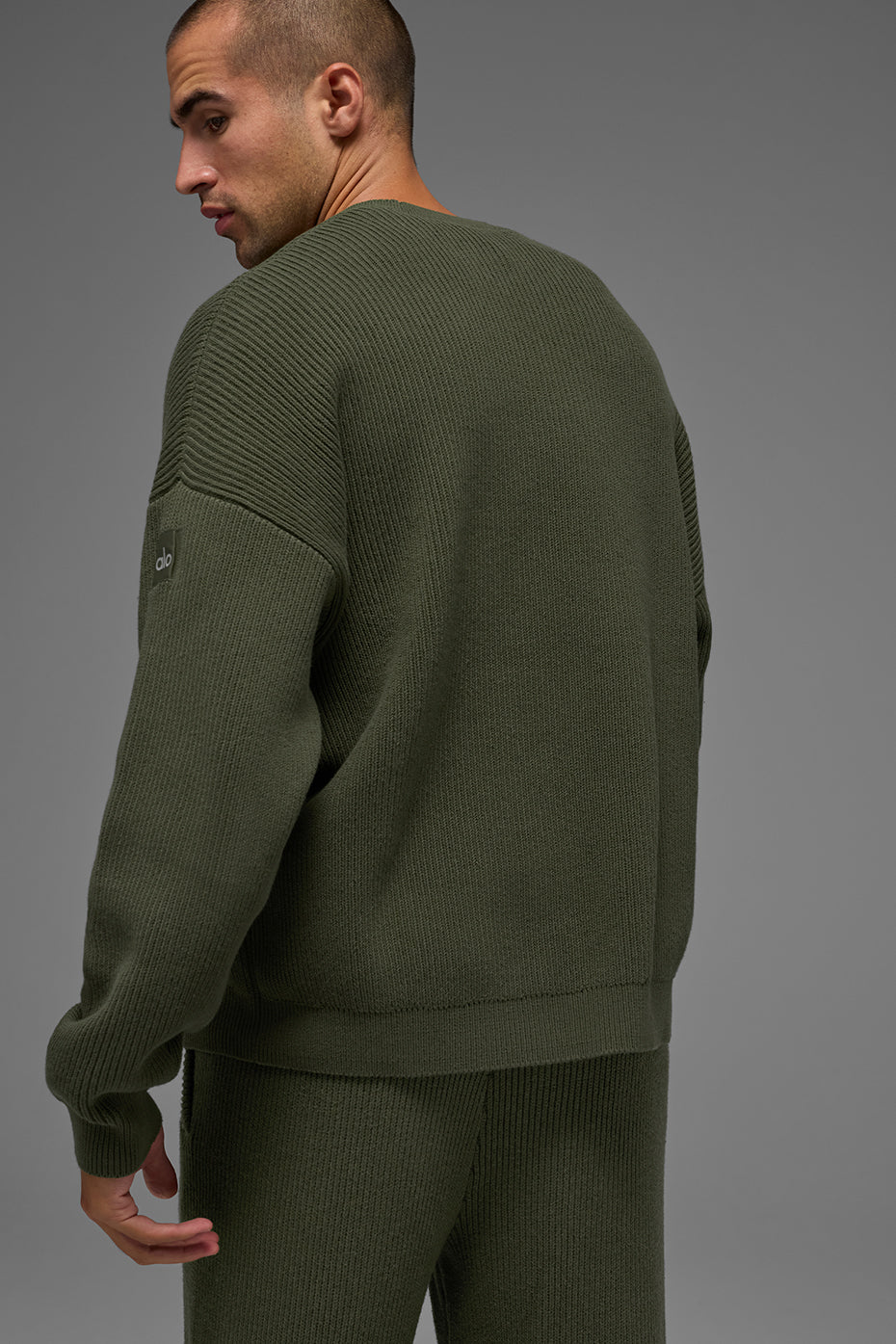 Domain Rib Knit Crew Sweater - Green Olive - Image 3