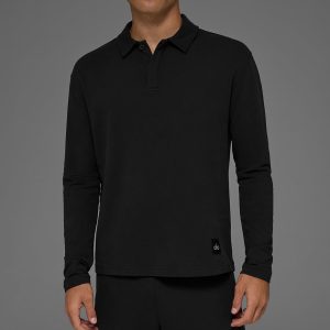 Double Take Long Sleeve Polo - Black