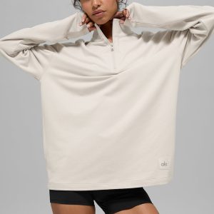 Double Take Long Sleeve 1/4 Zip - Bone