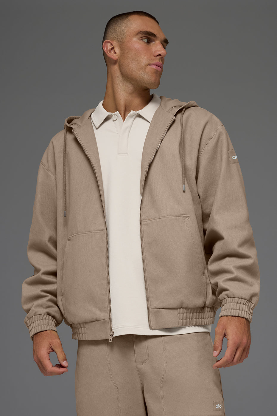 Cotton Canvas Full Zip Hoodie - Gravel - Image 6