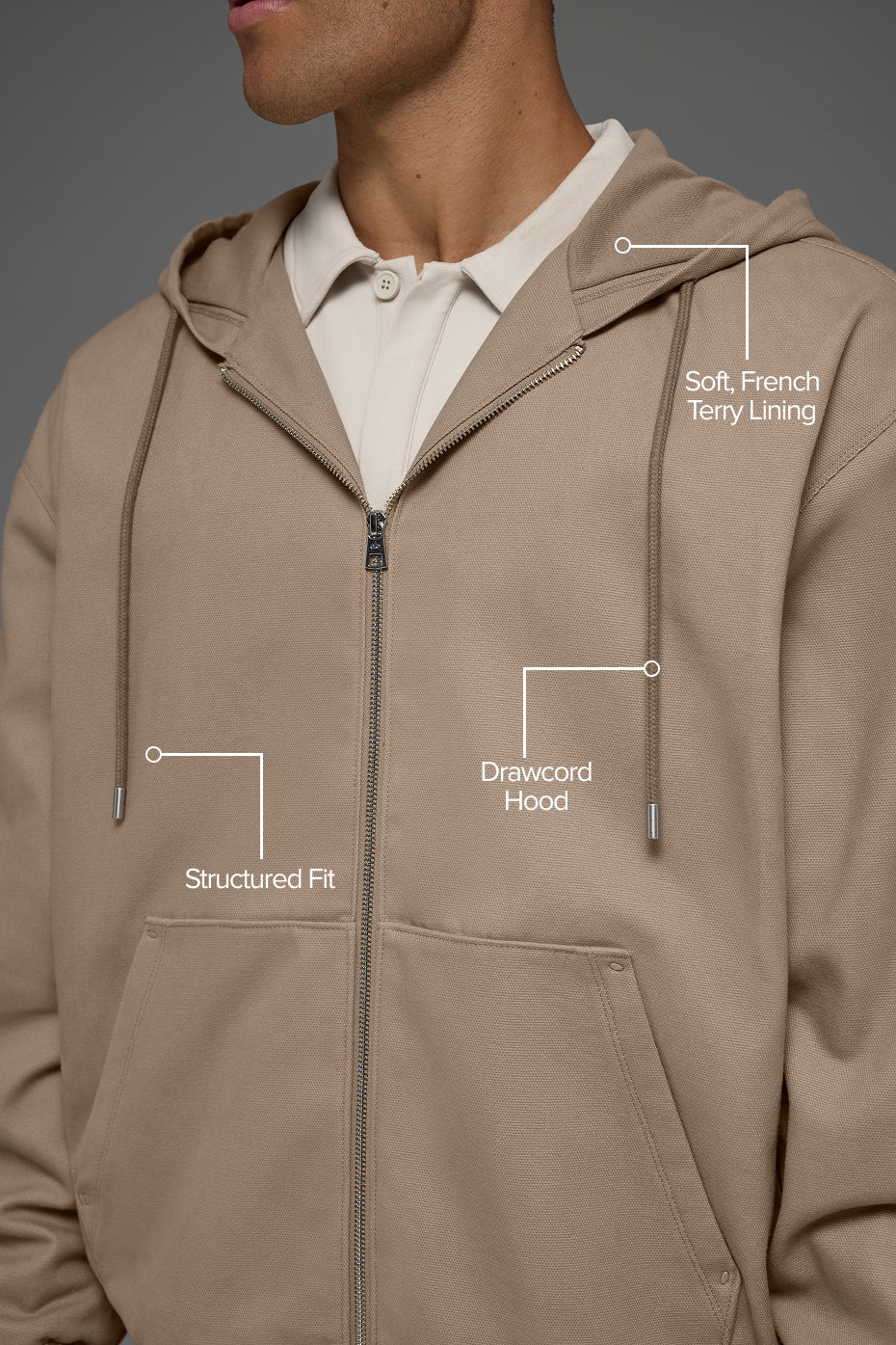 Cotton Canvas Full Zip Hoodie - Gravel - Image 2