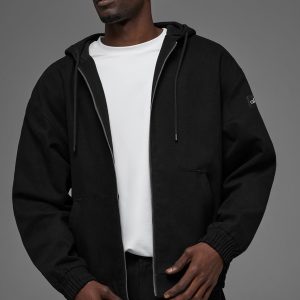 Cotton Canvas Full Zip Hoodie - Black