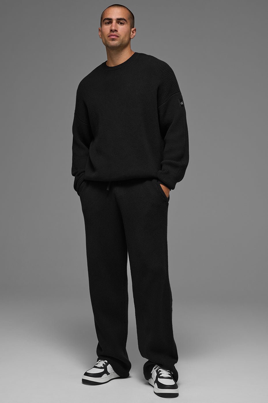 Domain Rib Knit Sweatpant - Black - Image 4