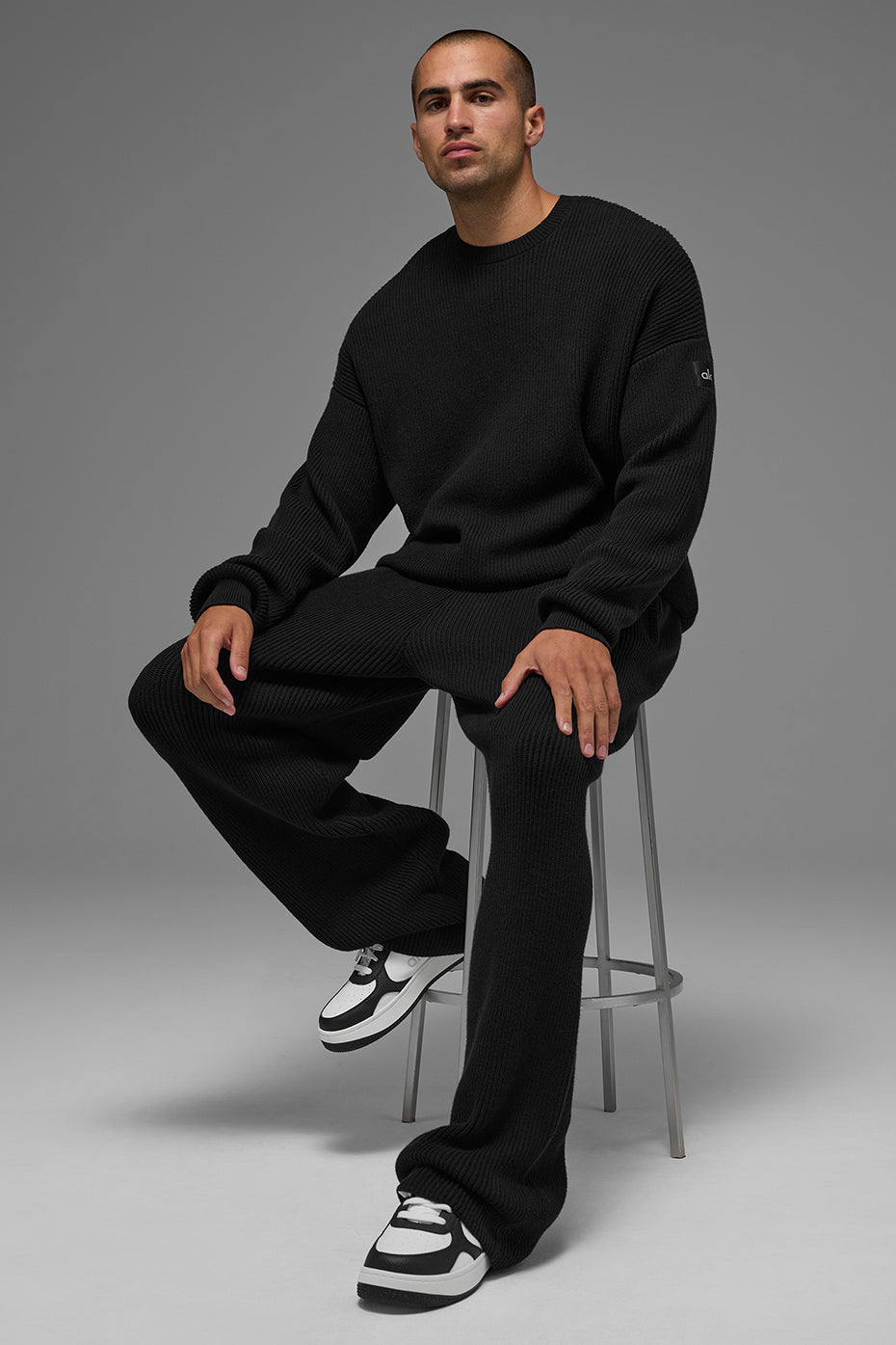 Domain Rib Knit Sweatpant - Black - Image 5