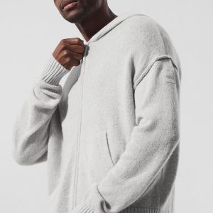 New Class Cashmere Full Zip Hoodie - Pearl Grey Heather