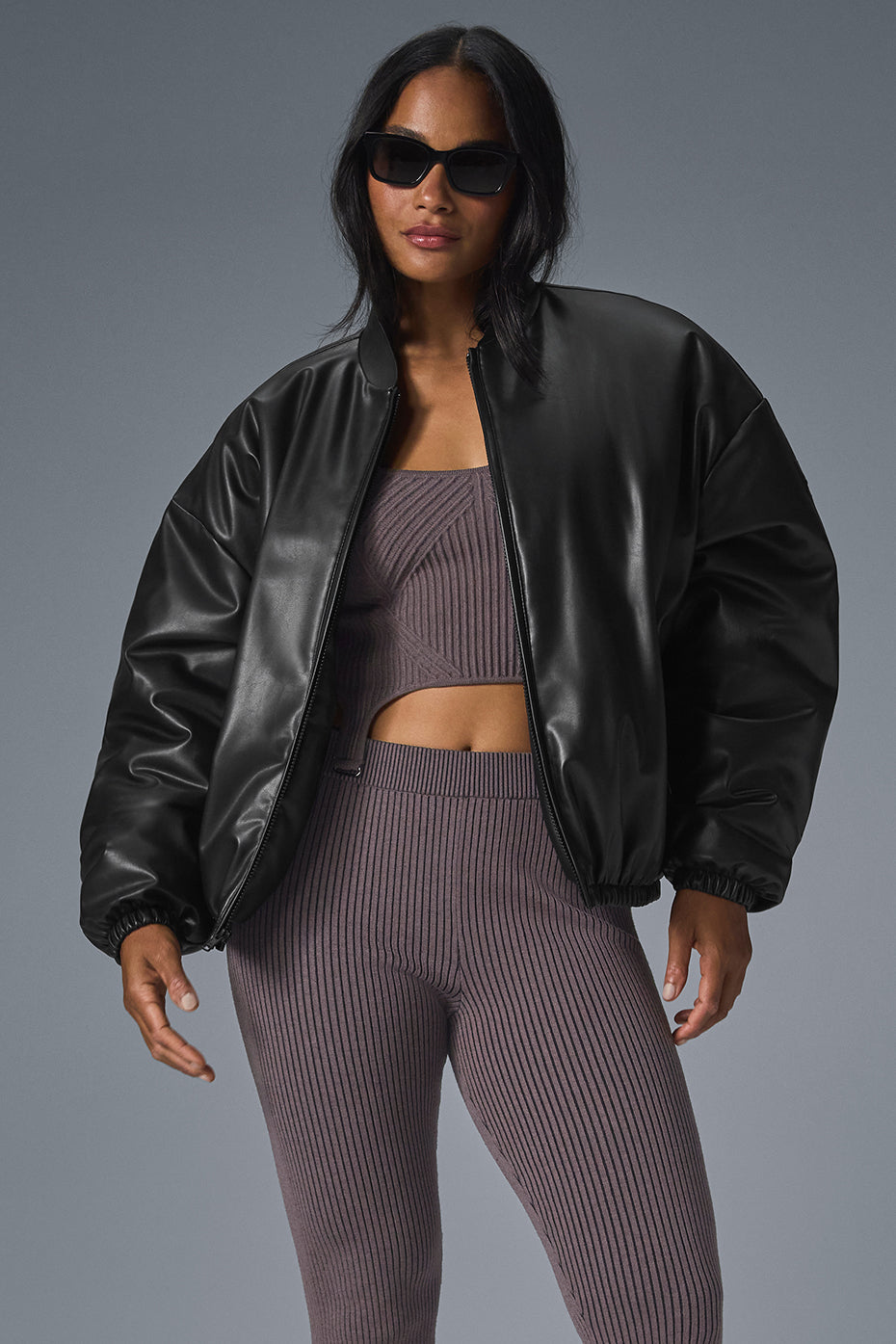 Faux Leather Premier Bomber - Black - Image 3