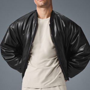 Faux Leather Premier Bomber - Black