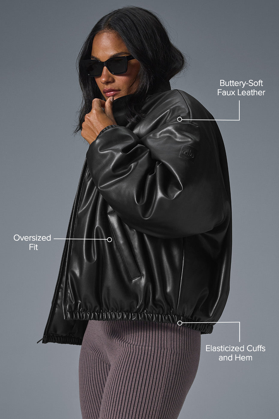 Faux Leather Premier Bomber - Black - Image 2
