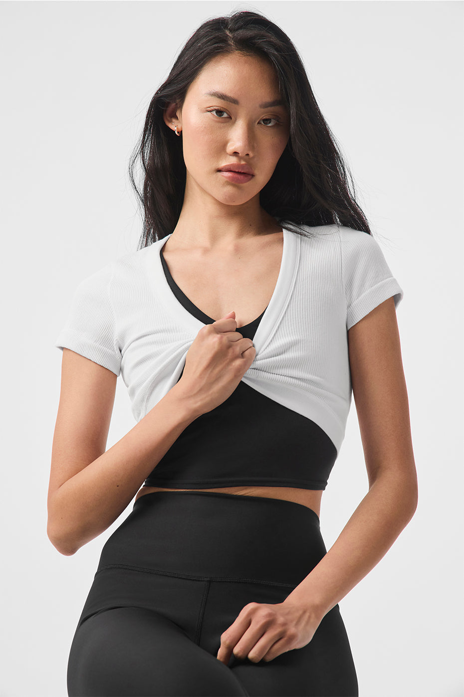 Seamless Ribbed Cropped Serene Short Sleeve - White - Image 3