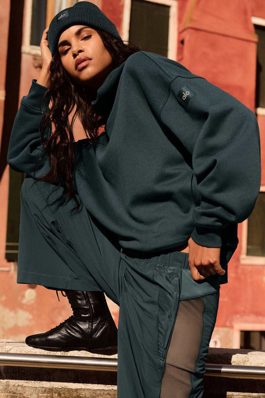 Hazy Mock Neck Pullover - Charcoal Green