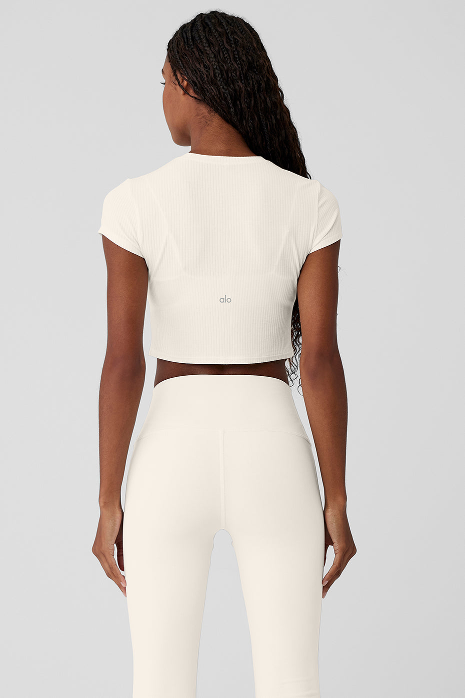 Ribbed Sea Coast Cropped Short Sleeve Tee - Ivory - Image 2