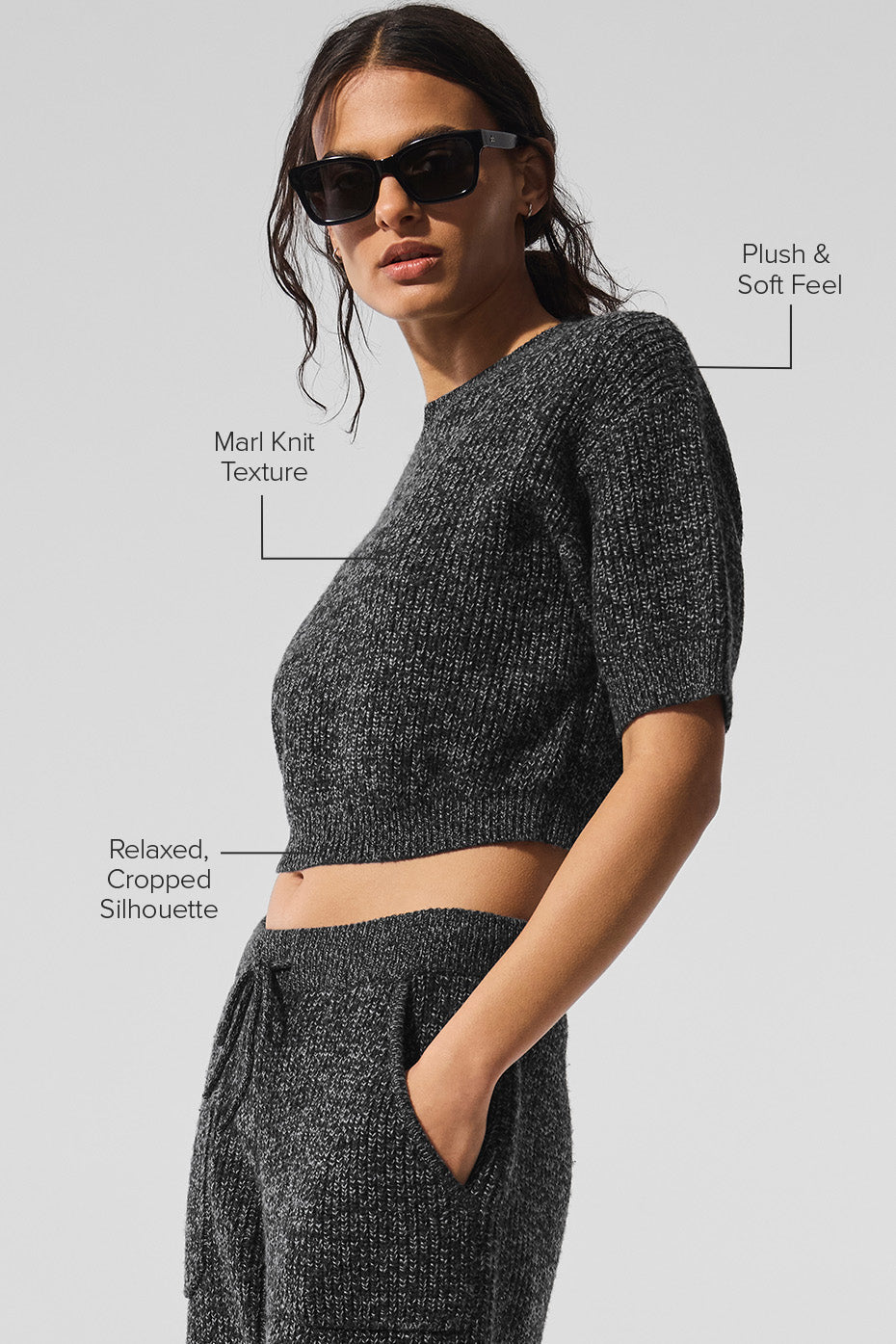 Marl Sweater Short Sleeve - Black Marl - Image 2