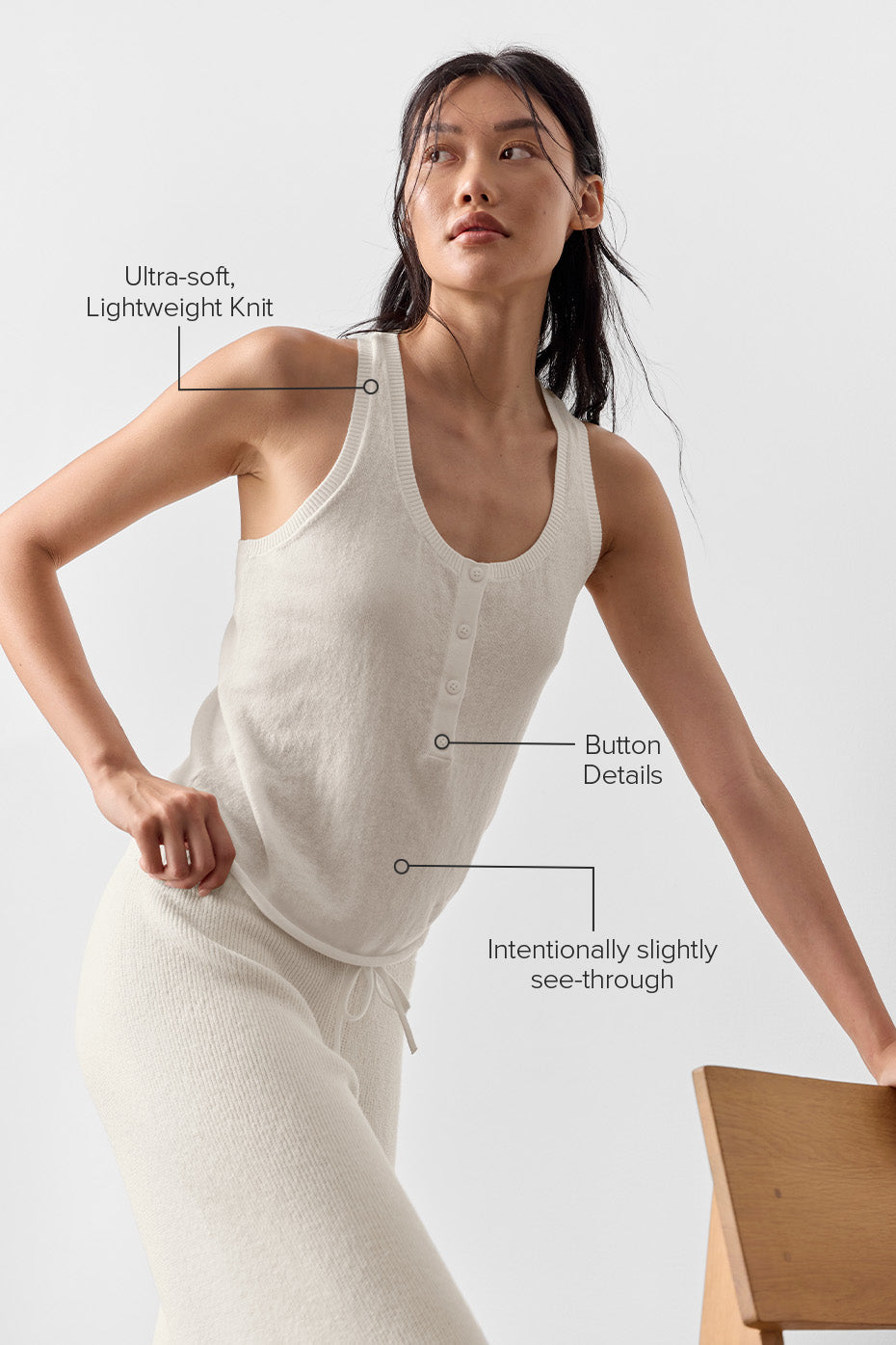 Supernatural Sweater Henley Tank - Ivory - Image 2