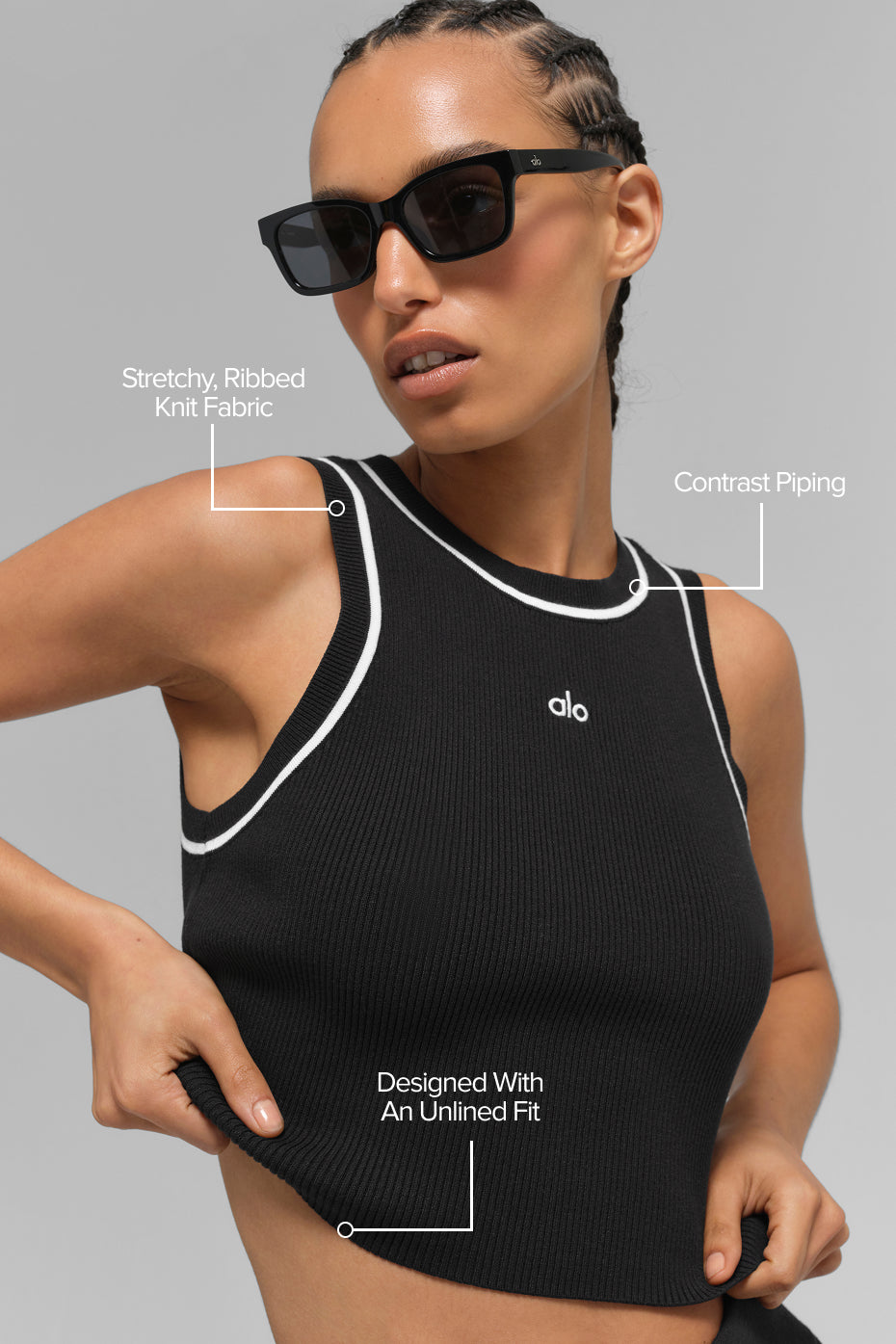 Ribbed Sweater Knit Highline Cropped Tank - Black/White - Image 2