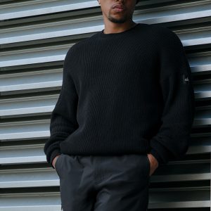 Domain Rib Knit Crew Sweater - Black