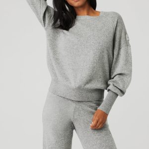 Cashmere Jet Set Crew - Dove Grey Heather