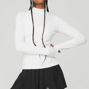Wellness Rib Mock Neck Long Sleeve - White