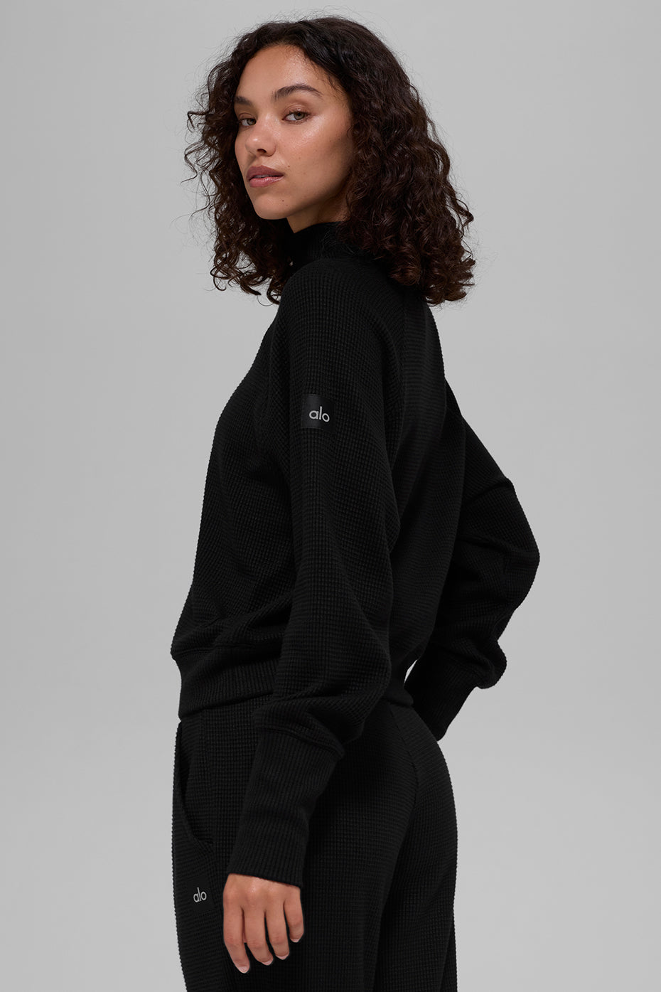 Waffle Weekend Escape Mock Neck Long Sleeve - Black - Image 4