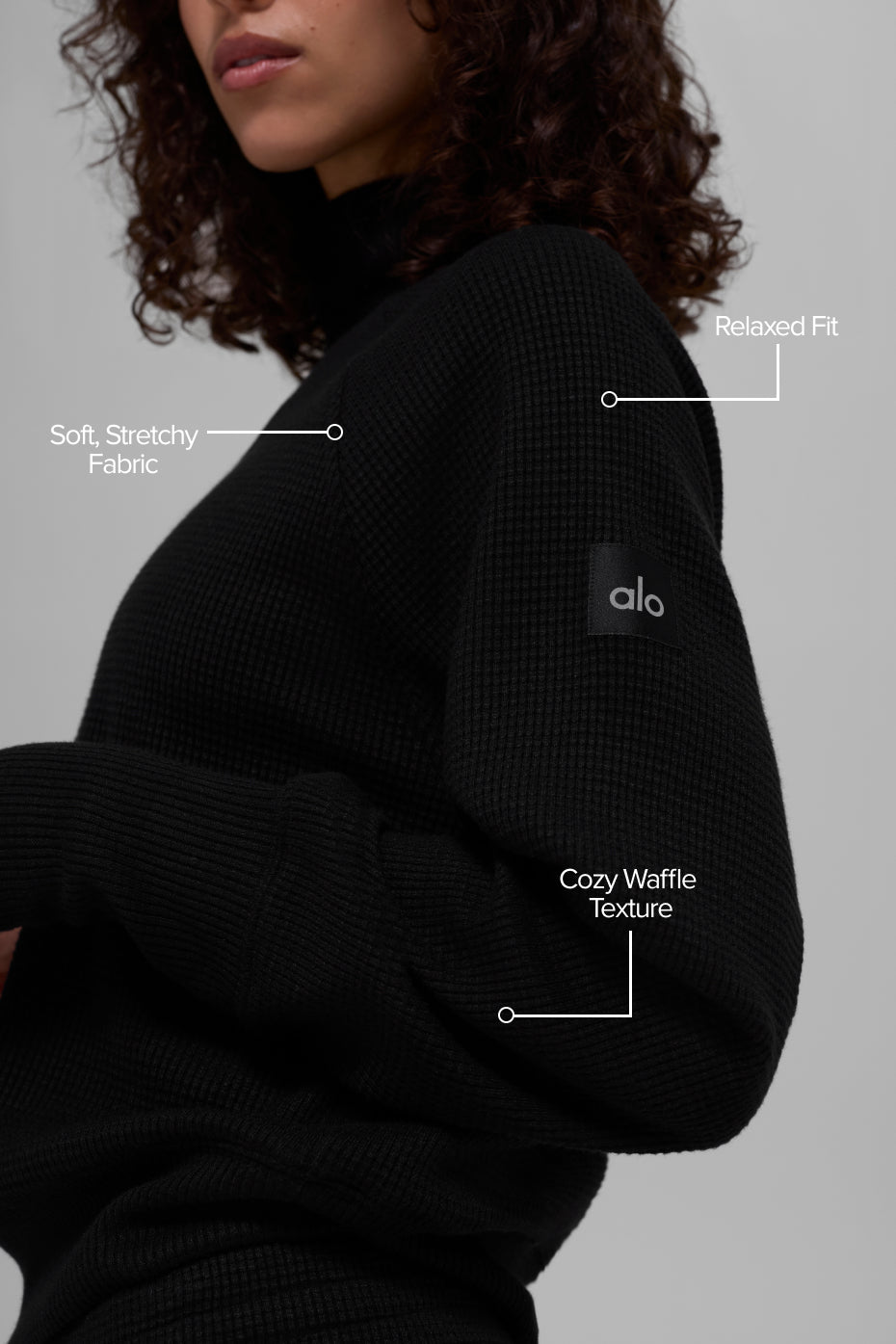 Waffle Weekend Escape Mock Neck Long Sleeve - Black - Image 2