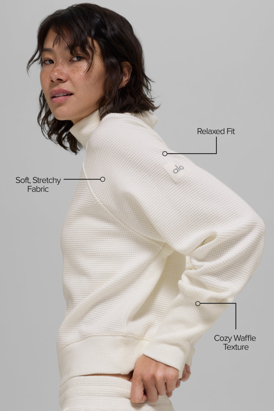 Waffle Weekend Escape Mock Neck Long Sleeve - Ivory - Image 2