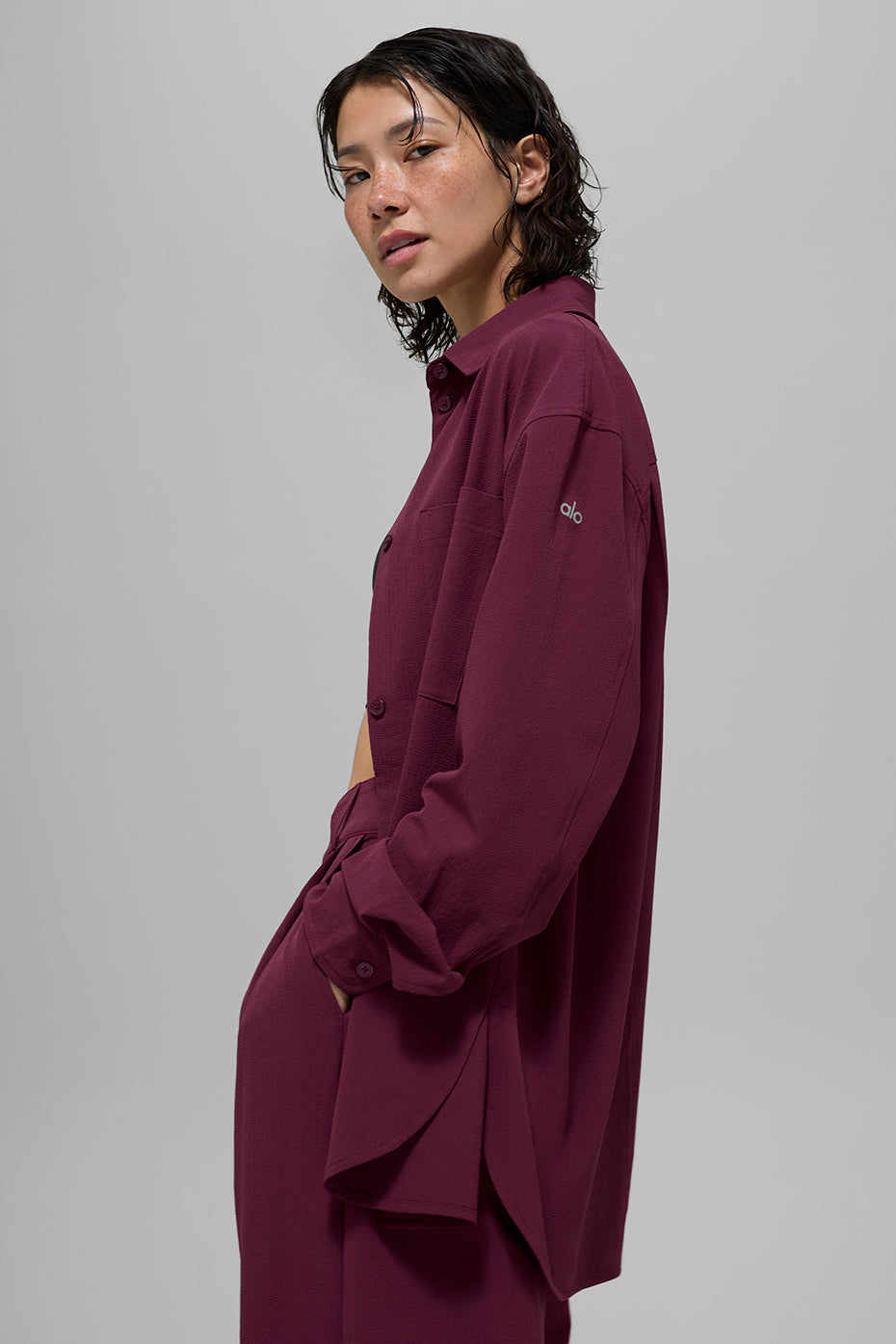 Dreamscape Button Down Long Sleeve - Burgundy - Image 4