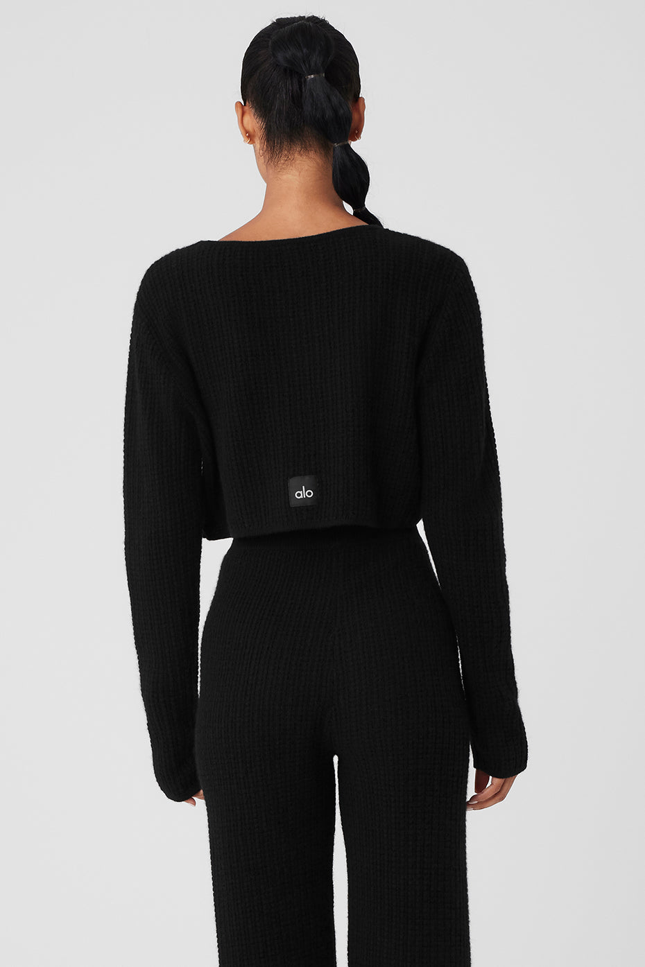 Cashmere Plush Waffle Cropped Long Sleeve - Black - Image 3