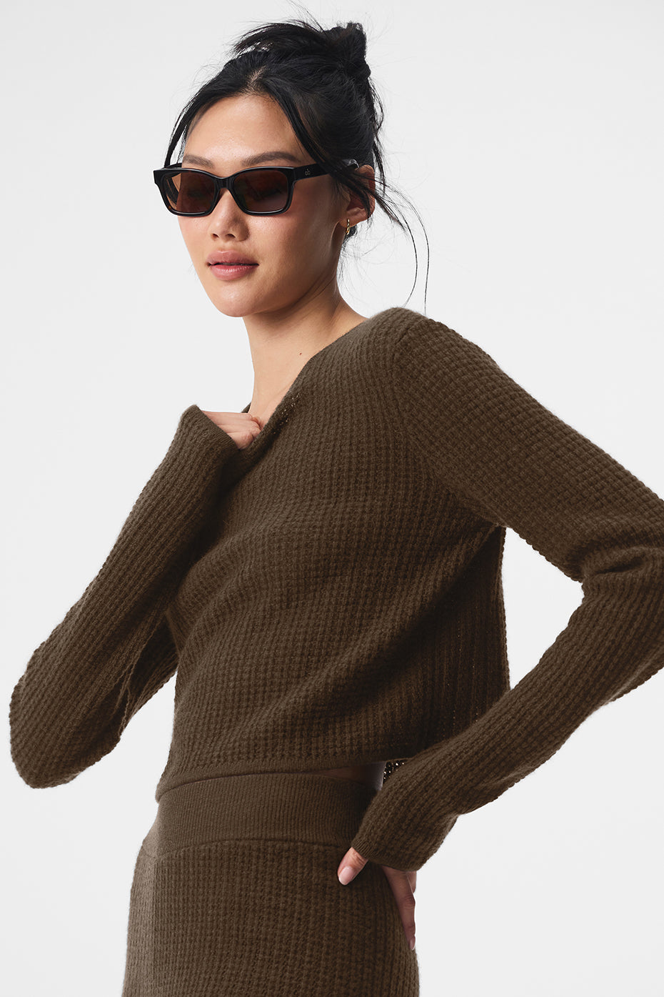 Cashmere Plush Waffle Cropped Long Sleeve - Espresso - Image 4