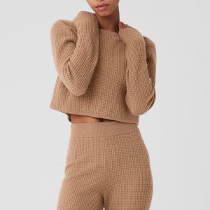 Cashmere Plush Waffle Cropped Long Sleeve - Toasted Almond
