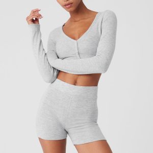Alolux Cropped Me Time Cardigan - Athletic Heather Grey