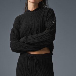 Cable Knit Winter Bliss Hoodie - Black