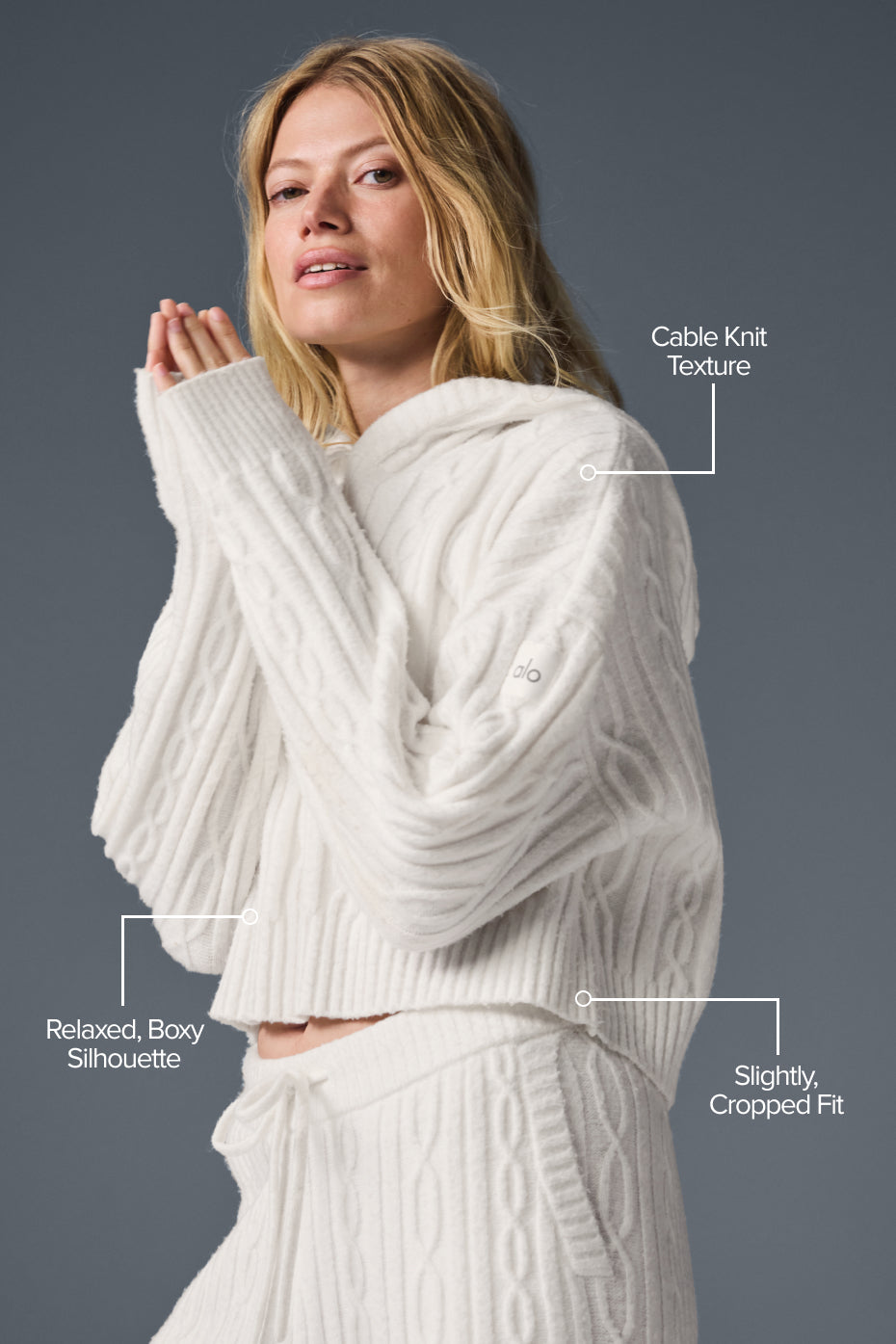 Cable Knit Winter Bliss Hoodie - Ivory - Image 2