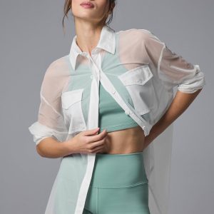 Sheer Effusion Button Down Long Sleeve - White