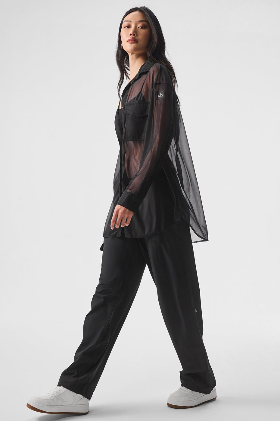 Sheer Effusion Button Down Long Sleeve - Black - Image 4