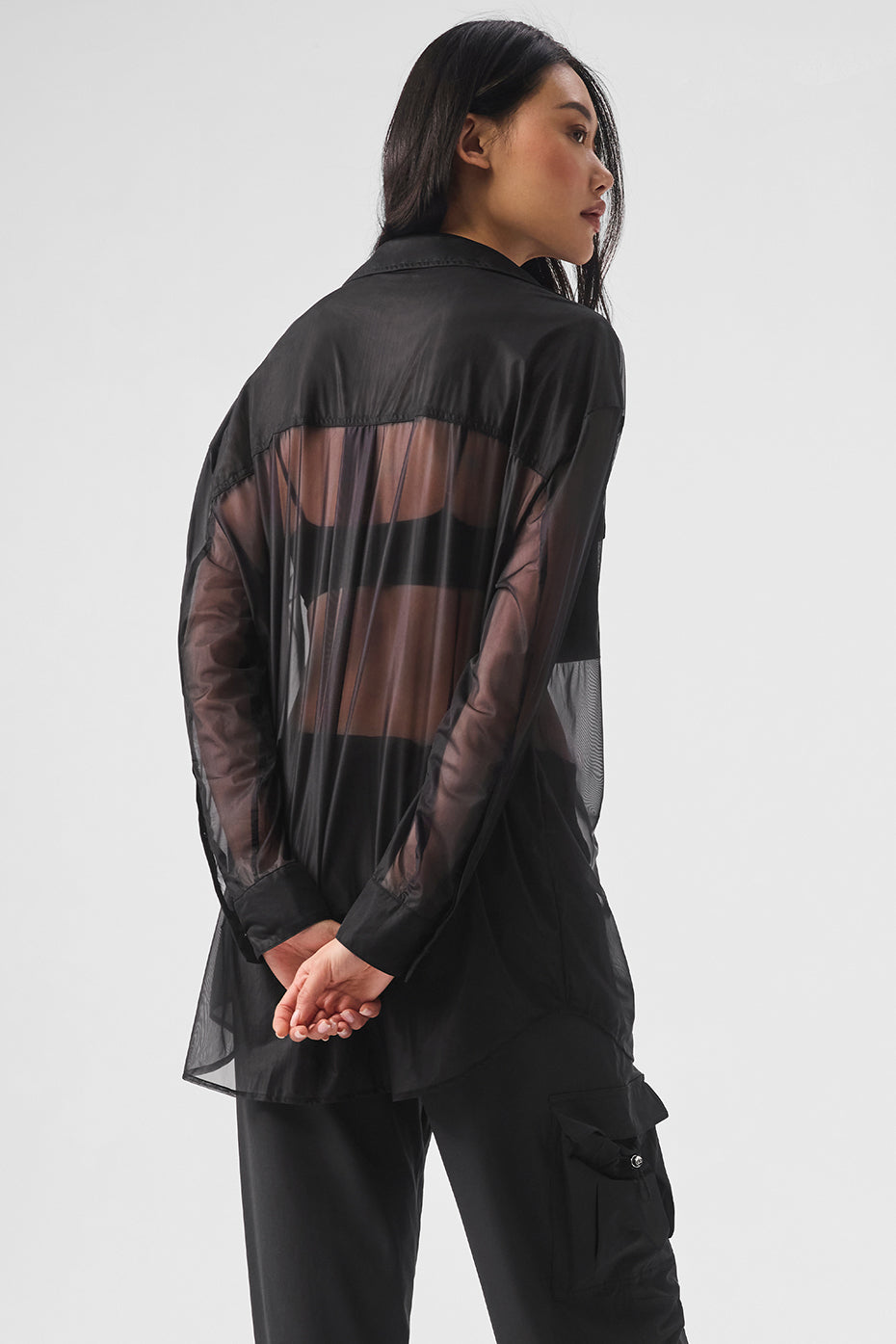 Sheer Effusion Button Down Long Sleeve - Black - Image 2